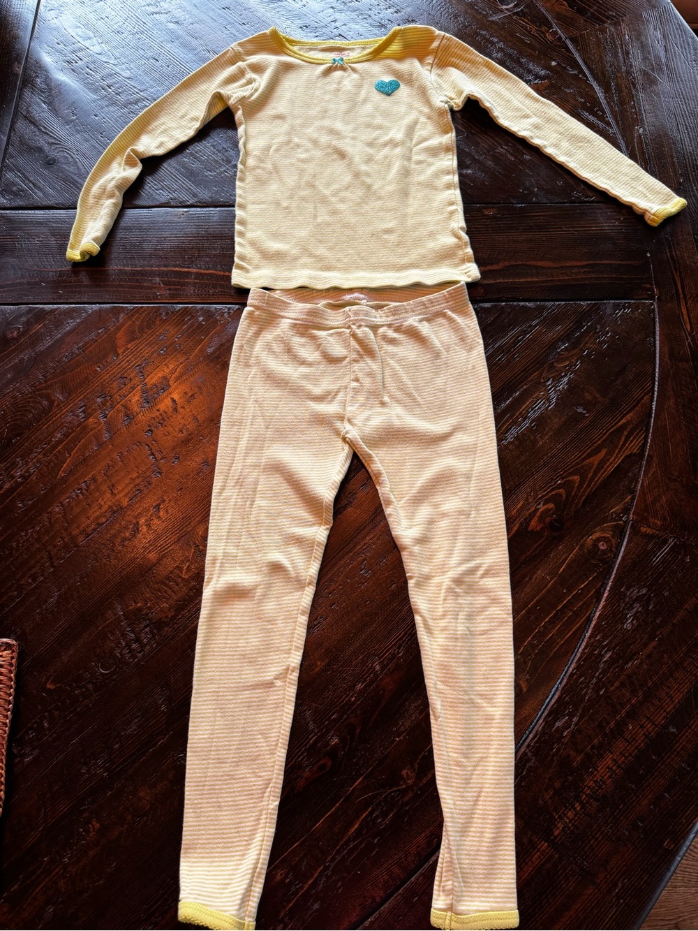 Carter's Yellow Striped Long Sleeve Pajama Set with Blue Heart